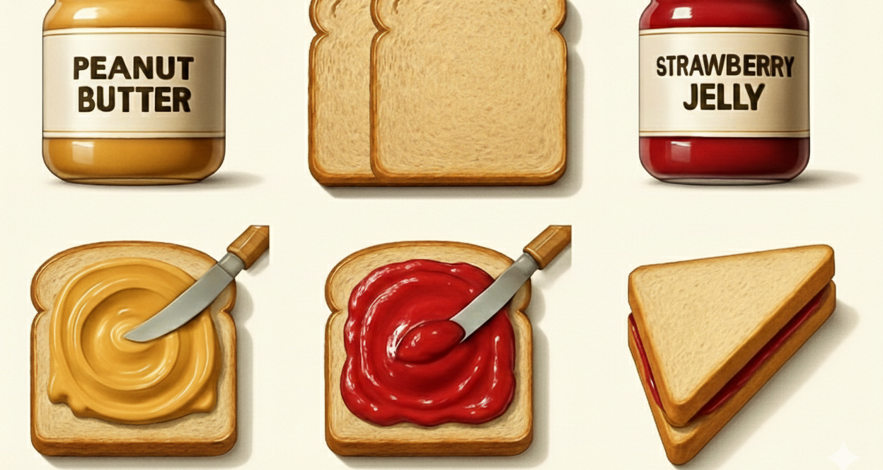 A visual metaphor using a peanut butter and jelly sandwich to explain the five non negotiable rules of AI literacy for marketers.
